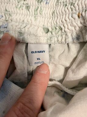 Old Navy White Lightweight Jumpsuit with Subtle Green and Blue Print
